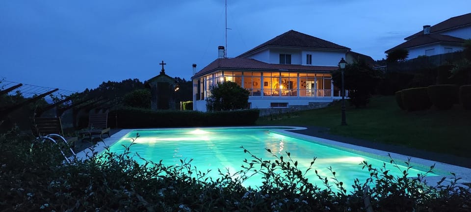 Night, Garden, Pool view, Swimming pool