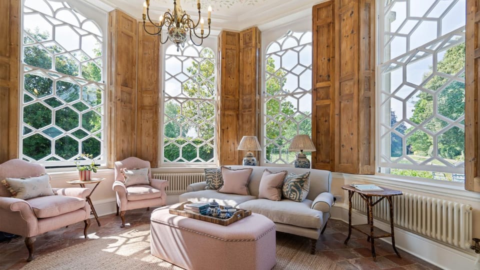 Living room, Seating area, Garden view