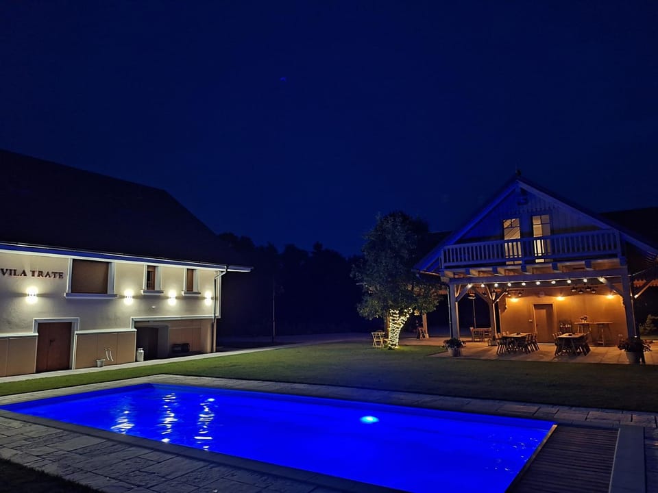 Property building, Night, Pool view, Swimming pool, Swimming pool