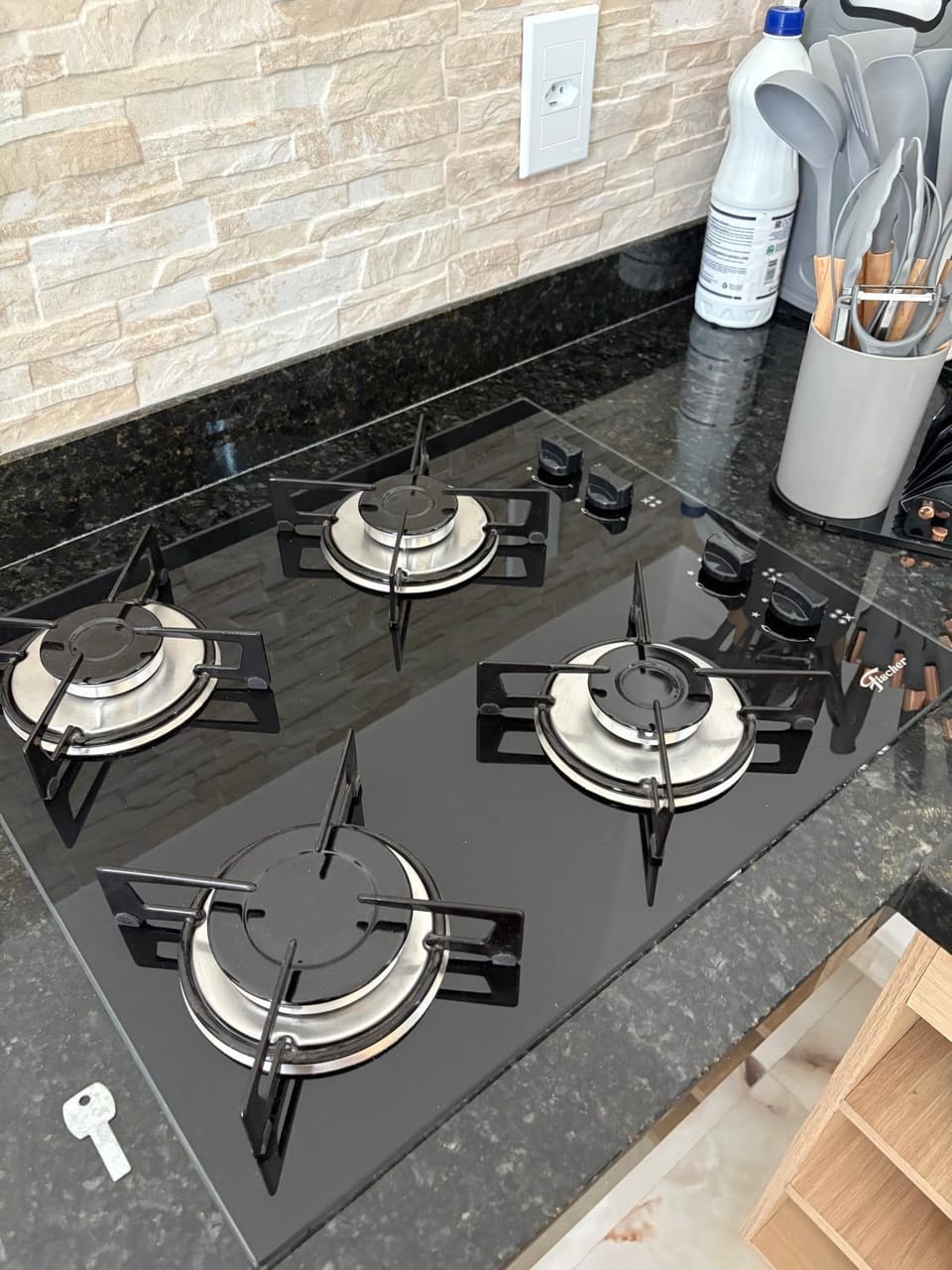 Kitchen or kitchenette, stove