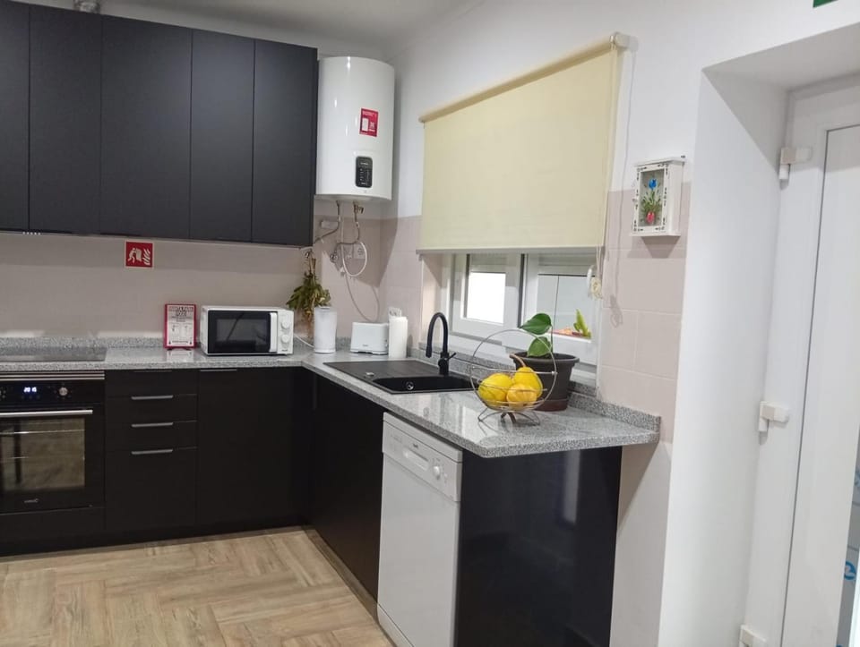 Kitchen or kitchenette, dishwasher, oven, stove, toaster
