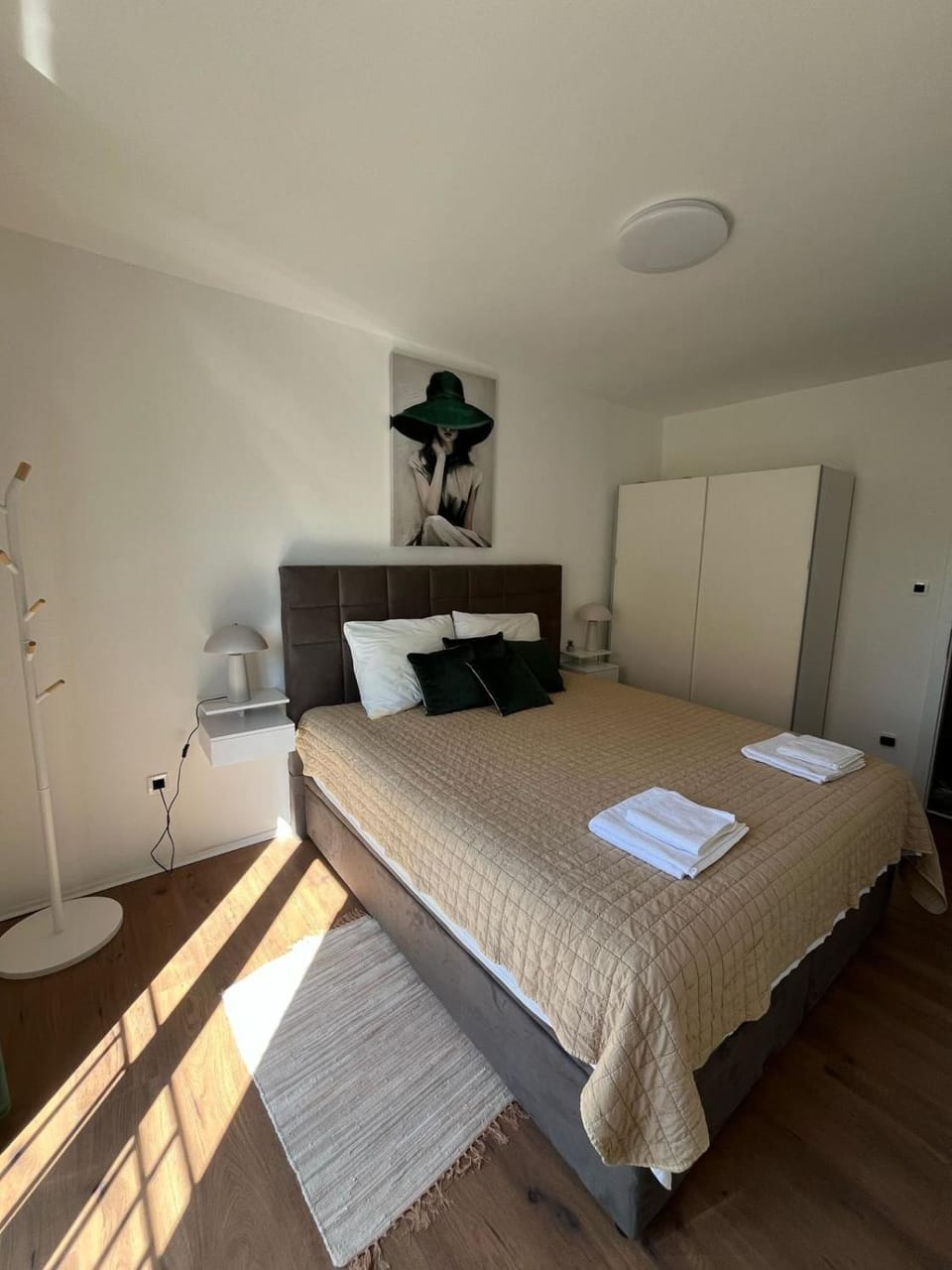 Bed, wardrobe