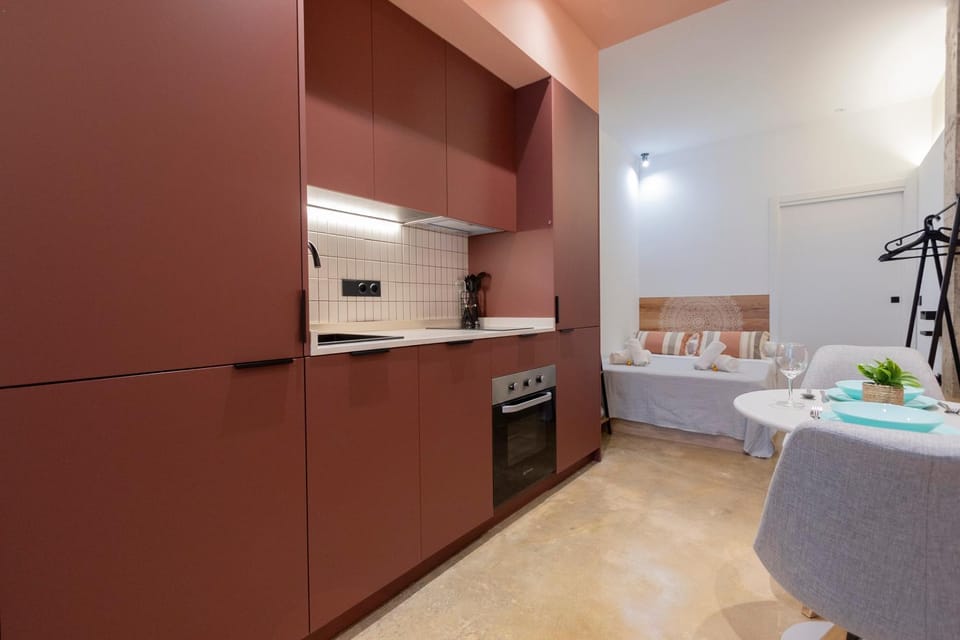 Kitchen or kitchenette, stove