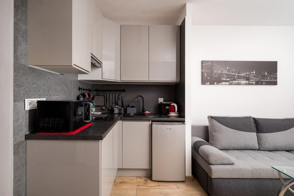 Coffee/tea facilities, Kitchen or kitchenette, Living room, Seating area, stove