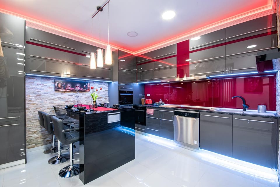 Kitchen or kitchenette, stove