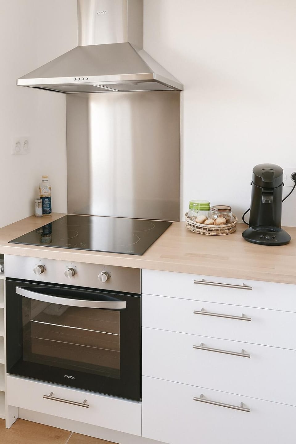 Kitchen or kitchenette, stove