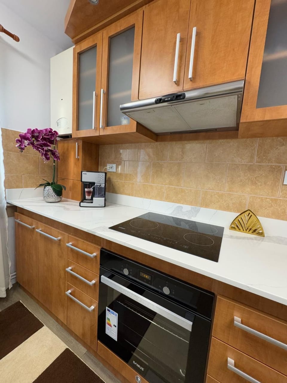 Kitchen or kitchenette, stove