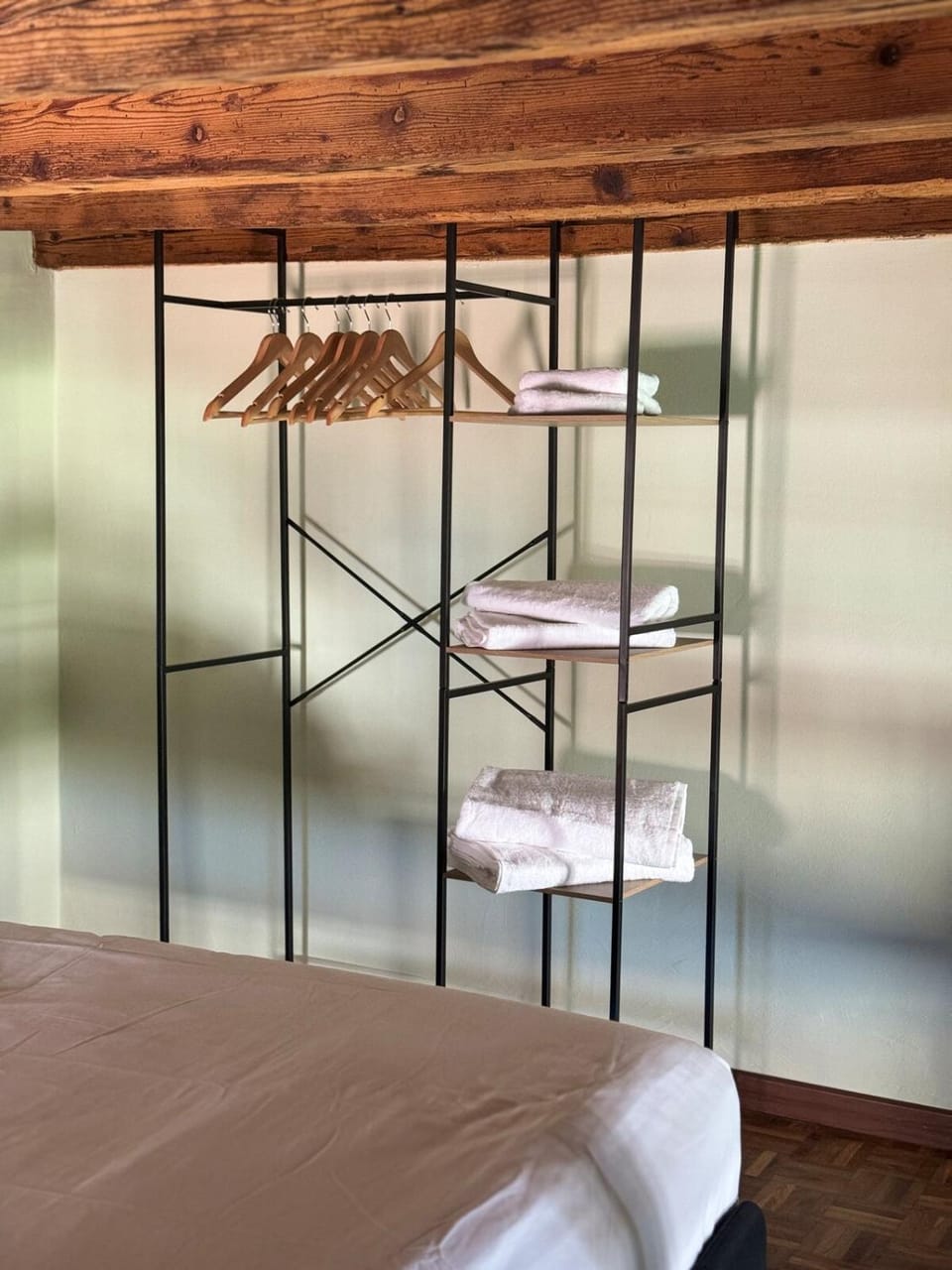 Bed, Photo of the whole room, Bedroom, bunk bed, towels, wardrobe