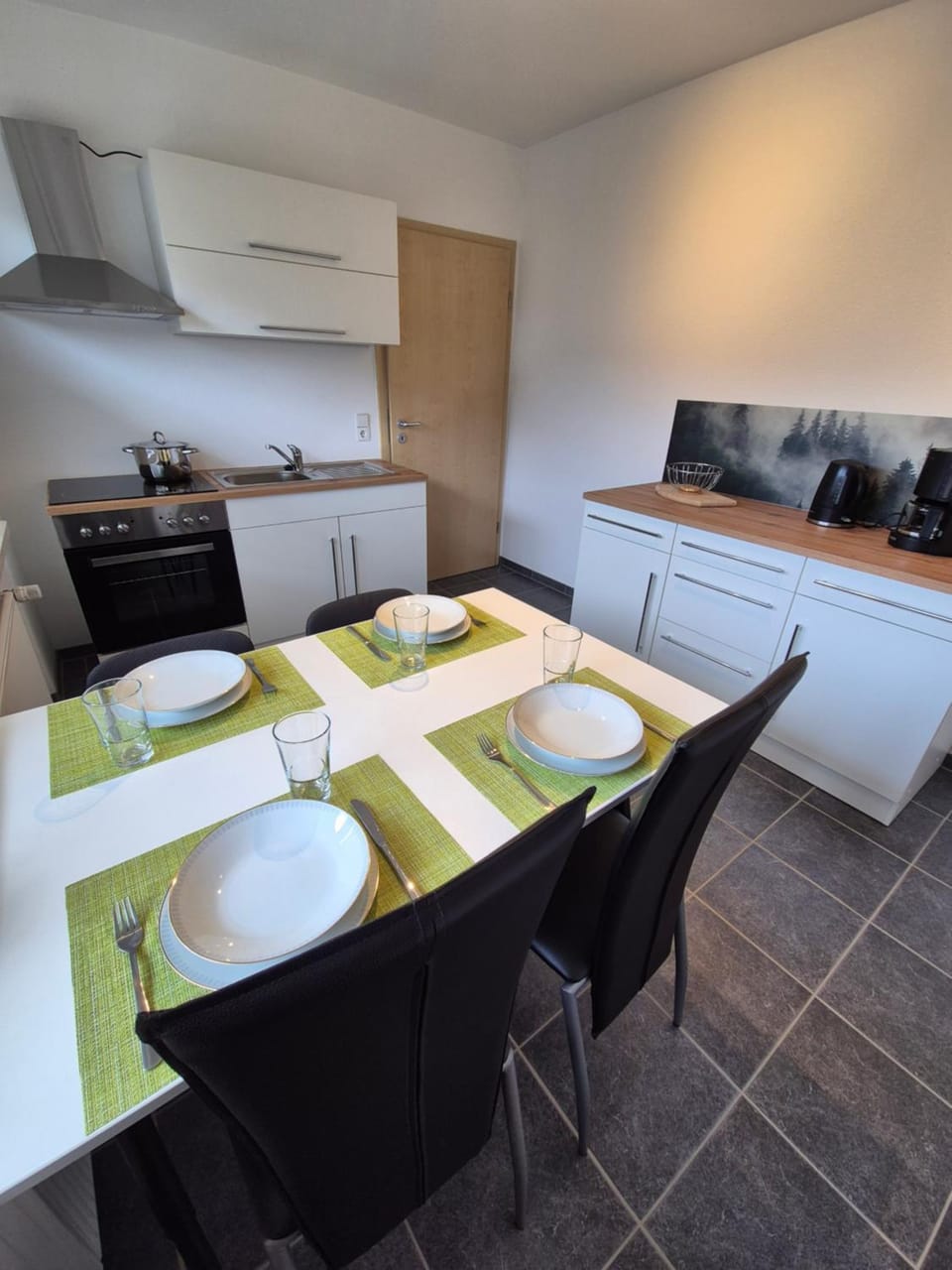 Kitchen or kitchenette, Photo of the whole room, Dining area, stove