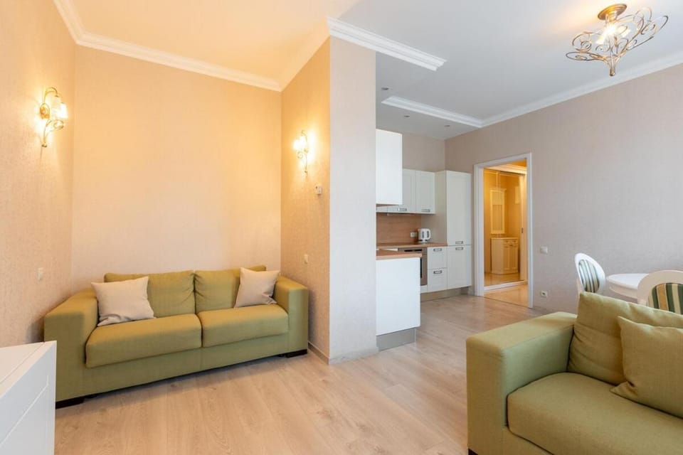 Kitchen or kitchenette, Living room, Seating area