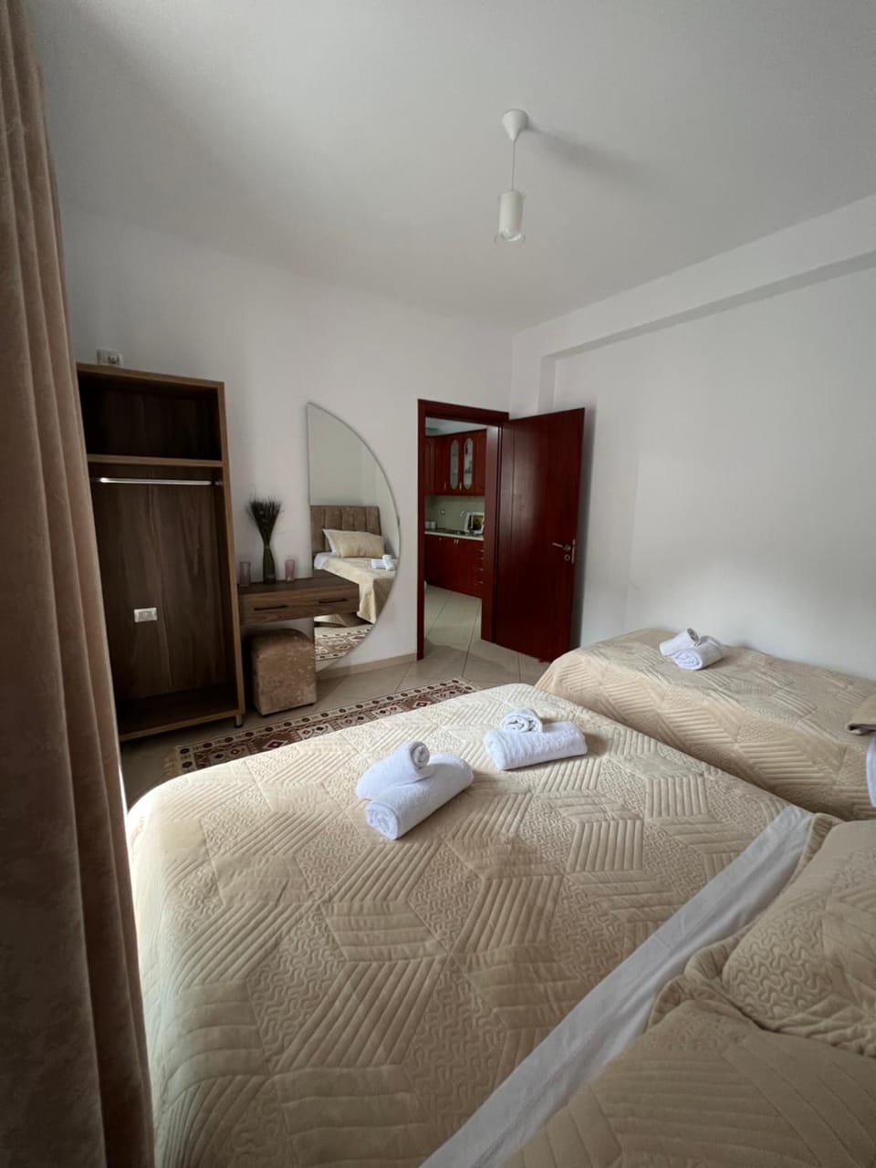 Bed, Bedroom, towels, wardrobe
