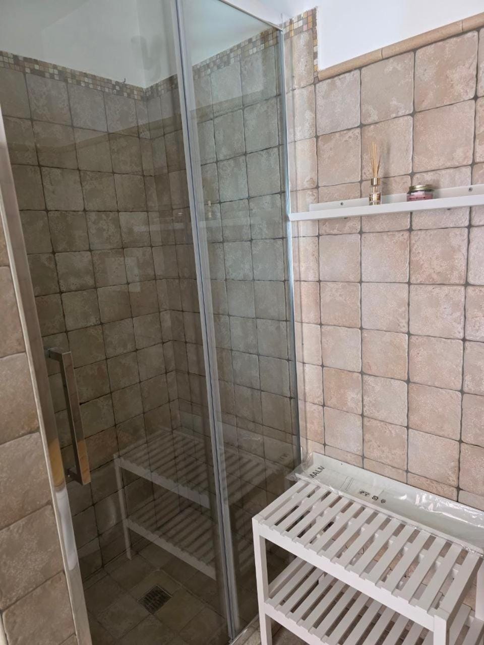 Shower, Bathroom, Inner courtyard view
