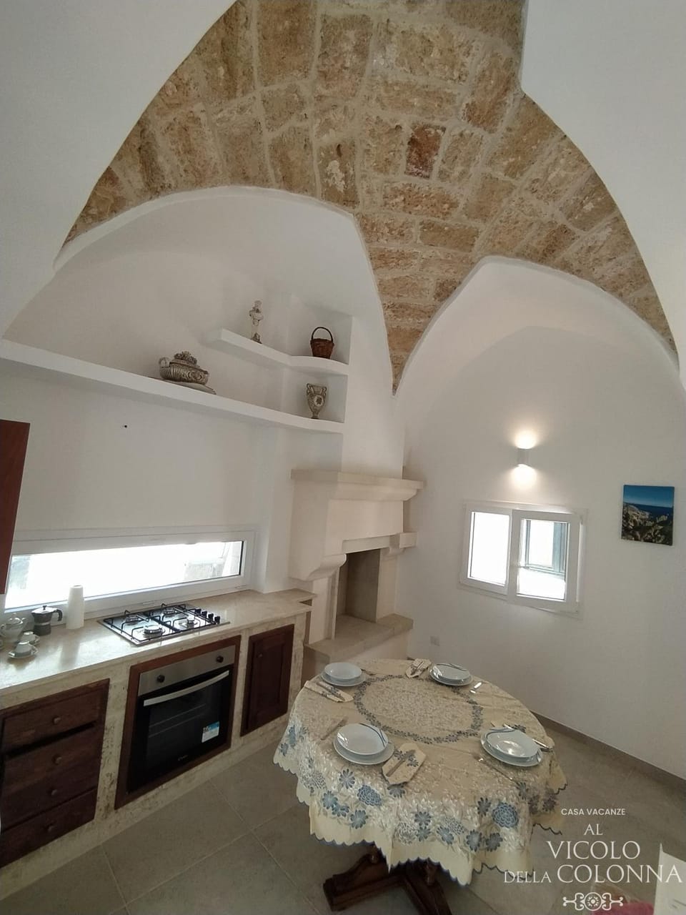 Kitchen or kitchenette, stove