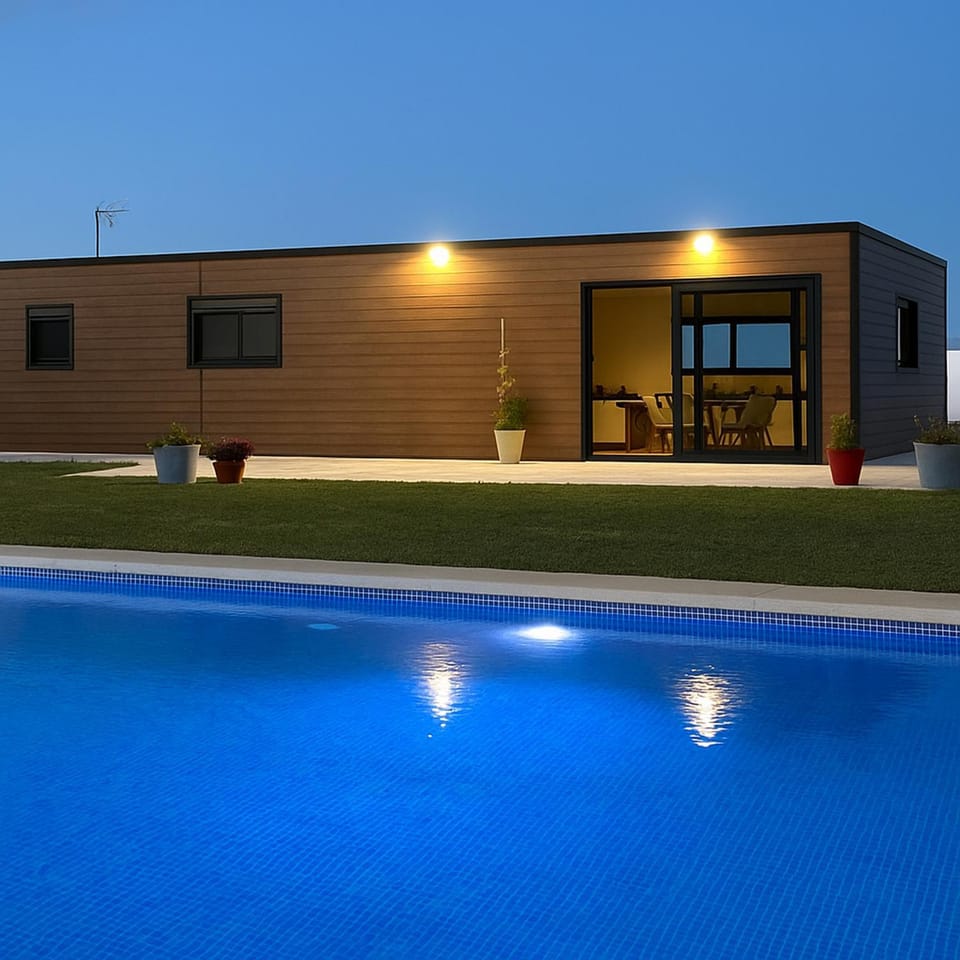 Property building, Night, Swimming pool