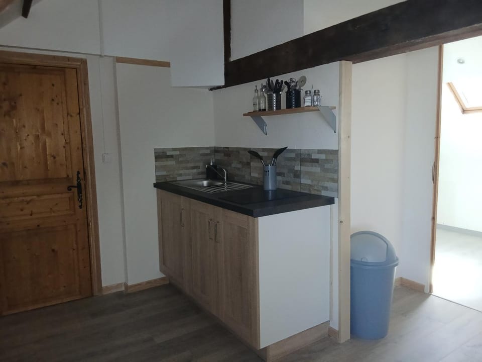 Kitchen or kitchenette, stove