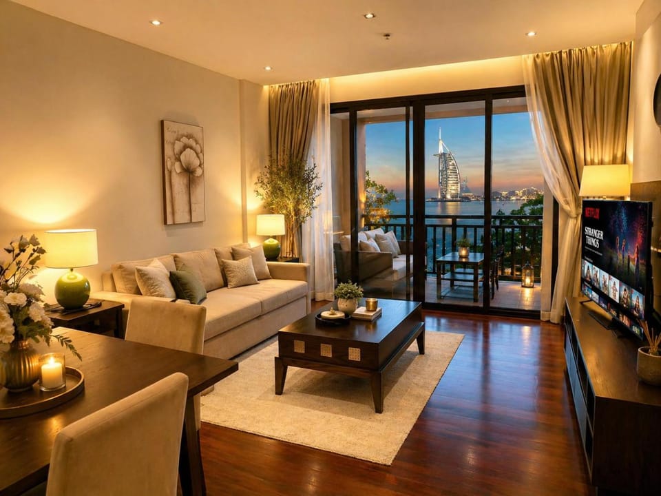 Palm Escape Beachfront 1BR in Royal Amwaj Burj View & Private Balcony Apartment in Dubai