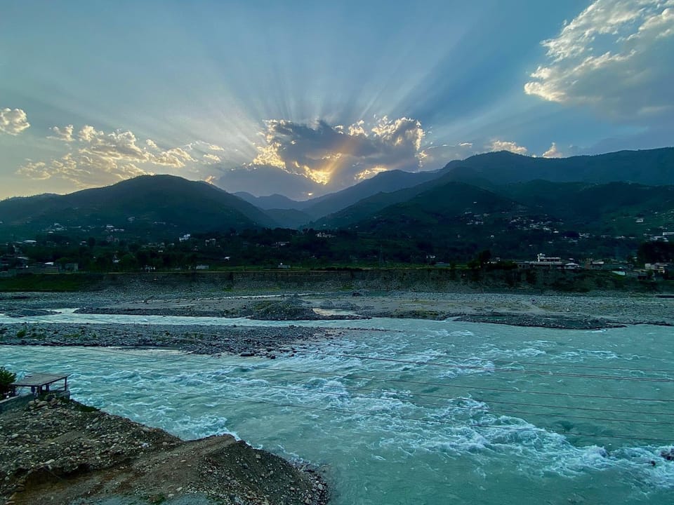 Natural landscape, Mountain view, River view, Sunset