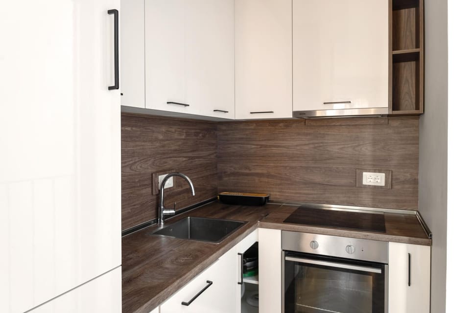 Kitchen or kitchenette, stove