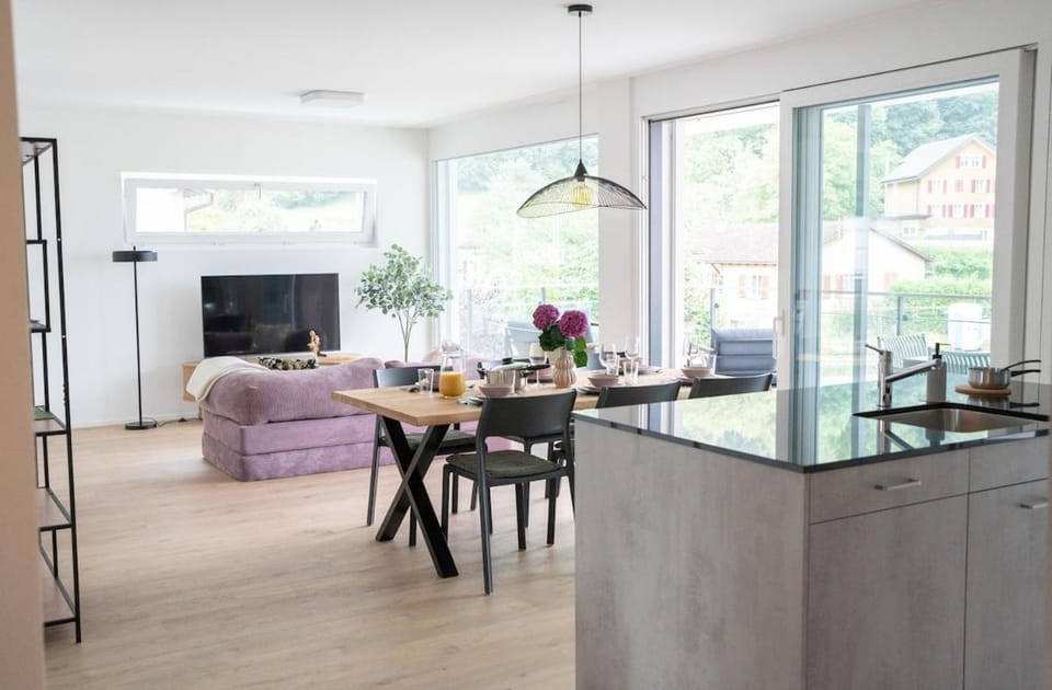 Kitchen or kitchenette, Living room, Dining area