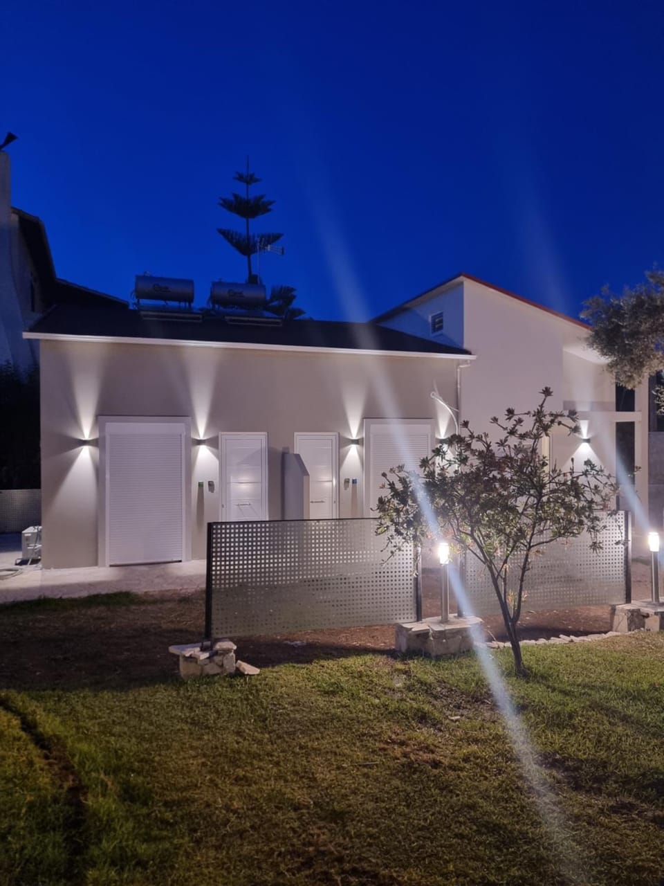 Property building, Night, Garden, Garden view