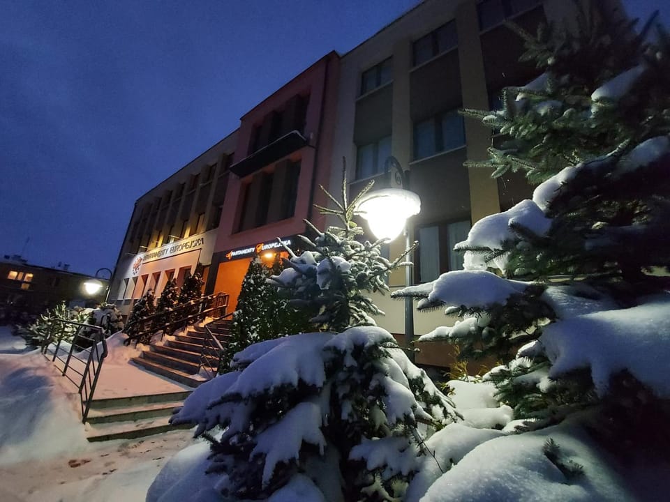 Property building, Night, Winter