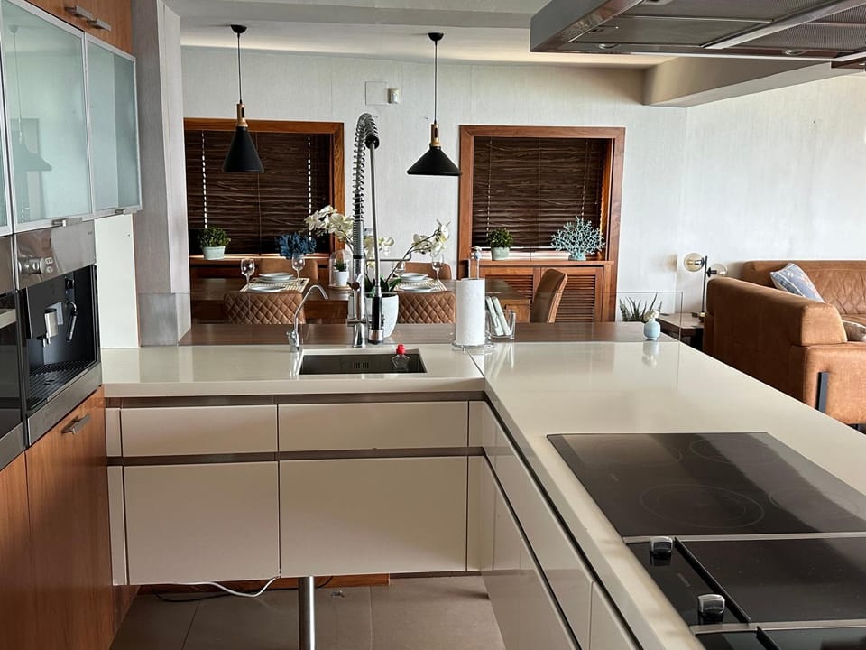 Kitchen or kitchenette, dishwasher, microwave, oven, stove