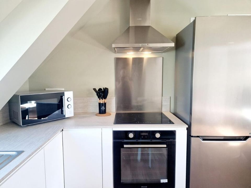 Kitchen or kitchenette, dishwasher, oven, stove