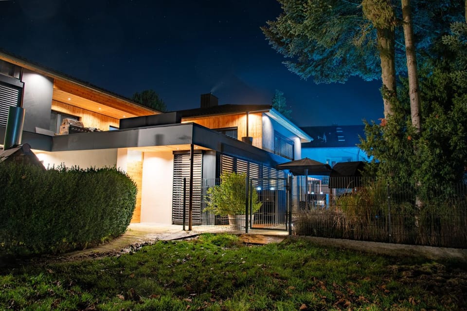 Property building, Night, Garden, Garden view