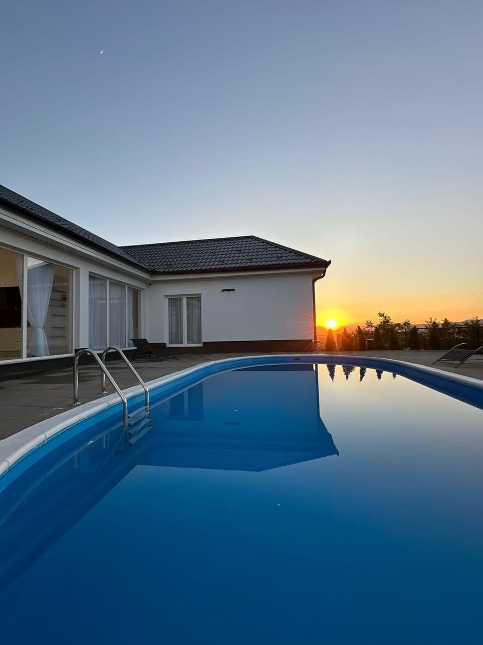 Property building, Pool view, Sunset