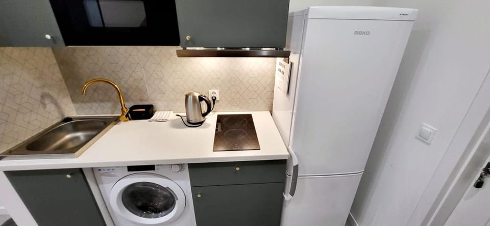 Coffee/tea facilities, Kitchen or kitchenette, stove, washing machine