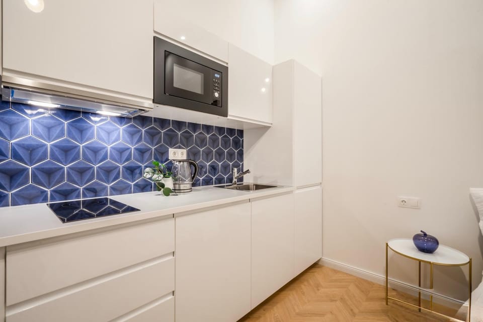 Kitchen or kitchenette, internet, microwave, stove