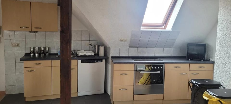 Kitchen or kitchenette, dishwasher, oven, stove