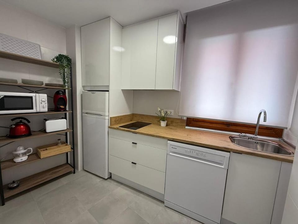 Kitchen or kitchenette, dishwasher, stove