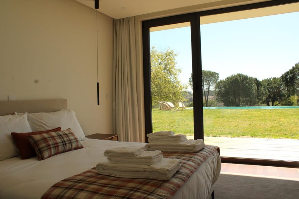 Bed, Natural landscape, Bedroom, Garden view, towels