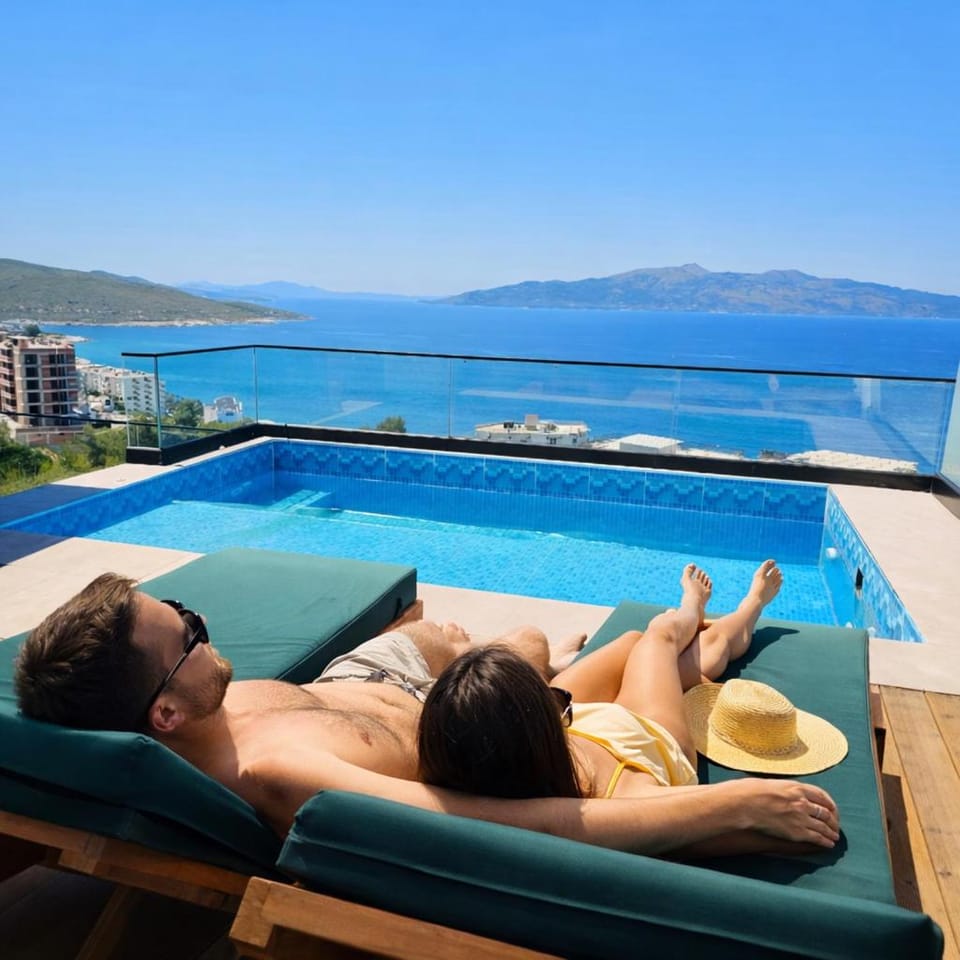 Coastal Retreat Paradise and Sunset View from the private pool Apartment in Sarandë