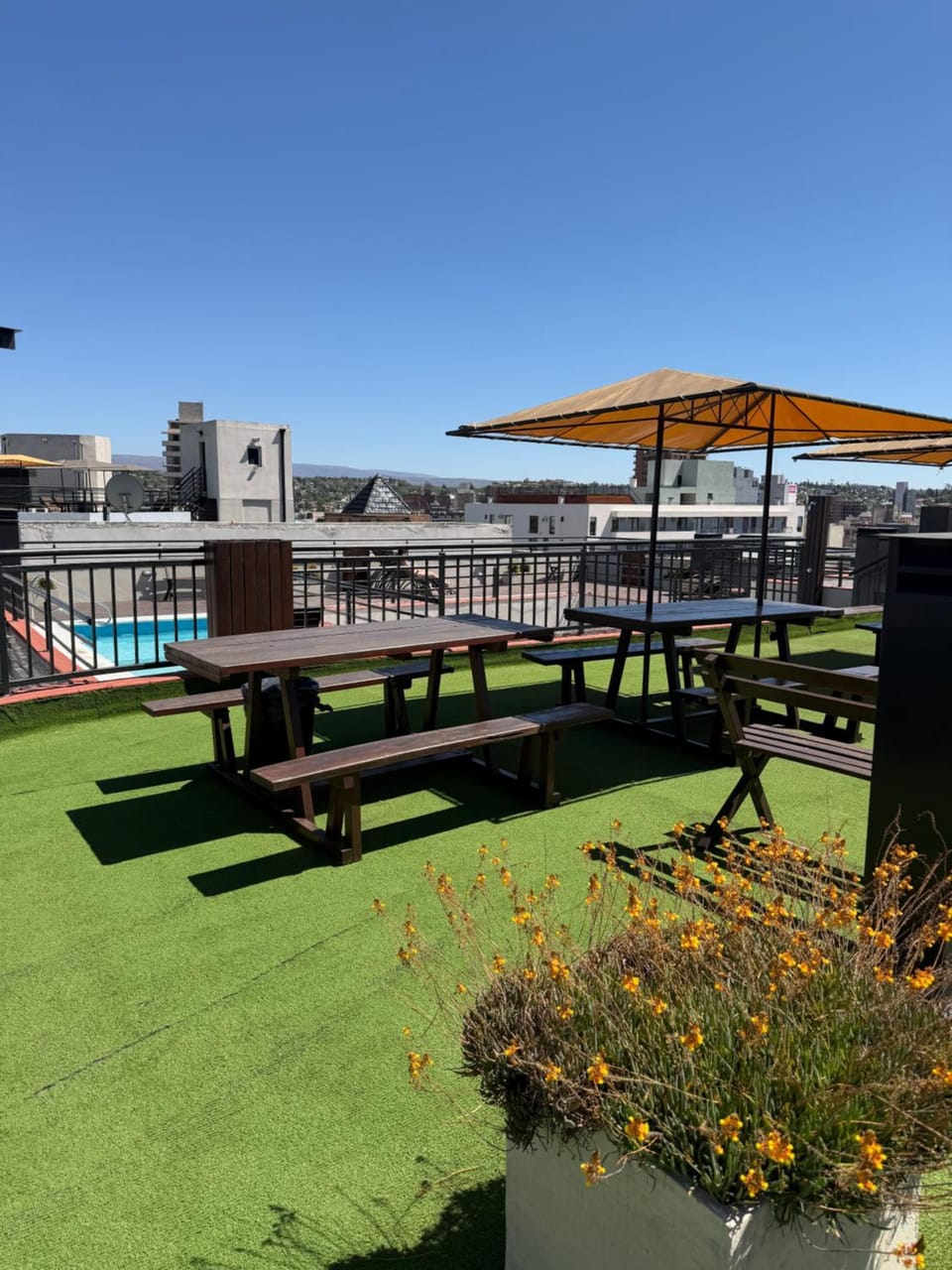 Patio, Spring, Day, Natural landscape, Garden, View (from property/room), Balcony/Terrace, Garden view, Pool view, Swimming pool, sunbed