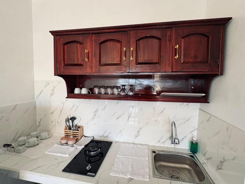 Kitchen or kitchenette, stove