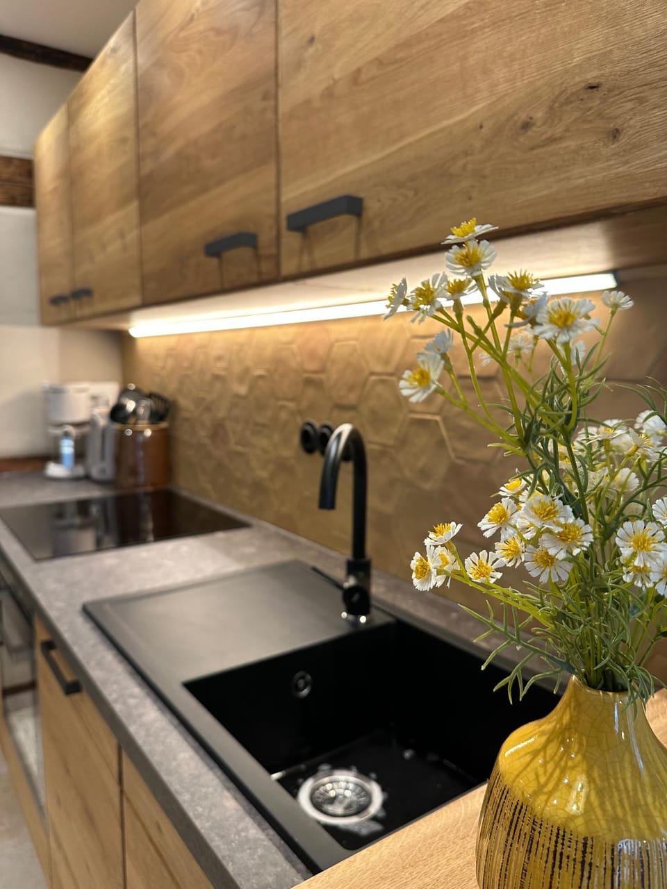 Kitchen or kitchenette, stove