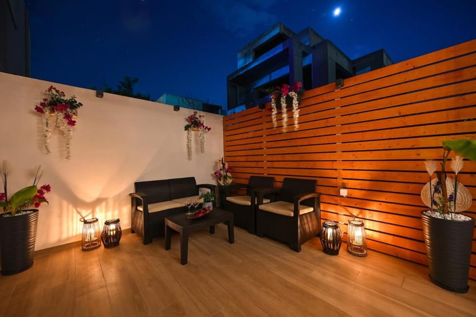 Patio, Night, Balcony/Terrace, Living room