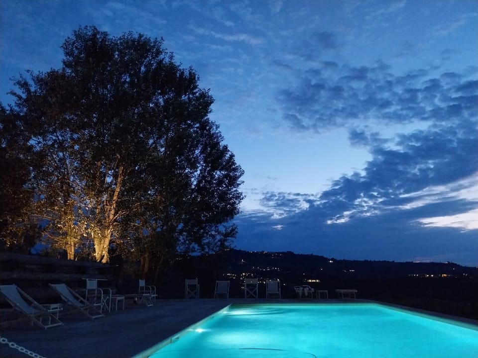 Night, Natural landscape, Pool view, Swimming pool, sunbed