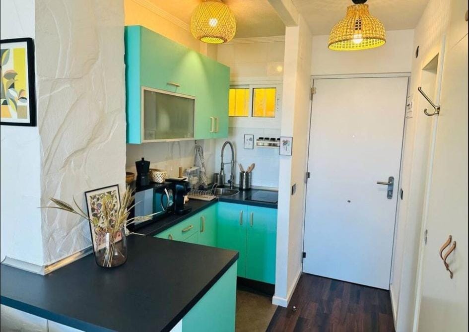 Kitchen or kitchenette, stove