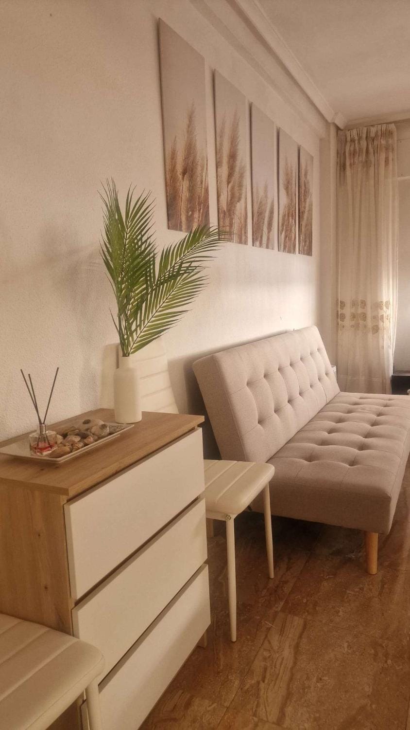 Bed, Living room, Seating area