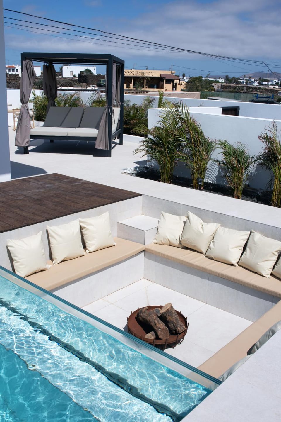 Property building, Patio, Day, Natural landscape, View (from property/room), Balcony/Terrace, Living room, Seating area, Pool view, Swimming pool, sunbed
