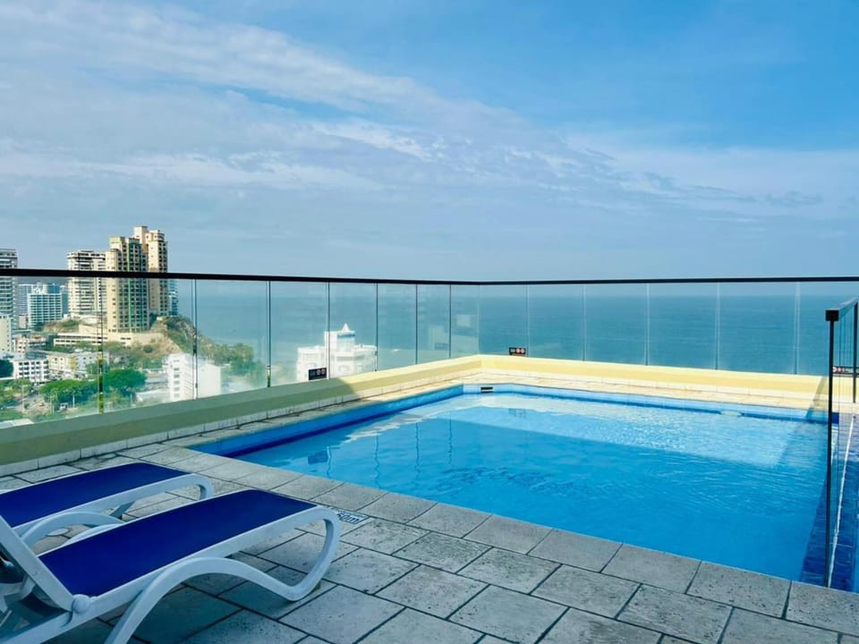 Day, Natural landscape, Balcony/Terrace, Pool view, Sea view, Swimming pool, sunbed