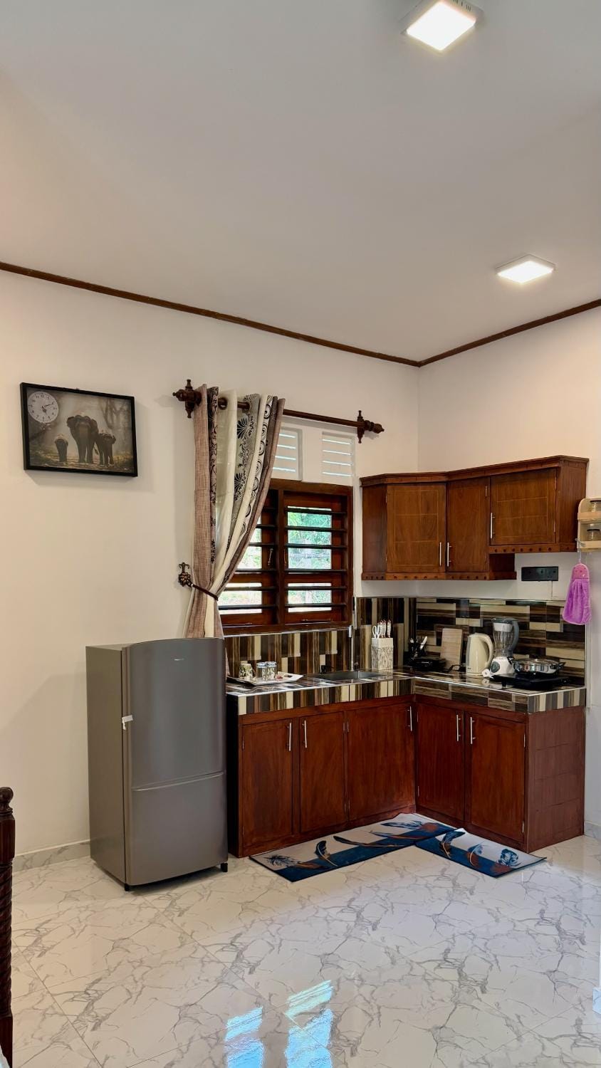 Kitchen or kitchenette, stove