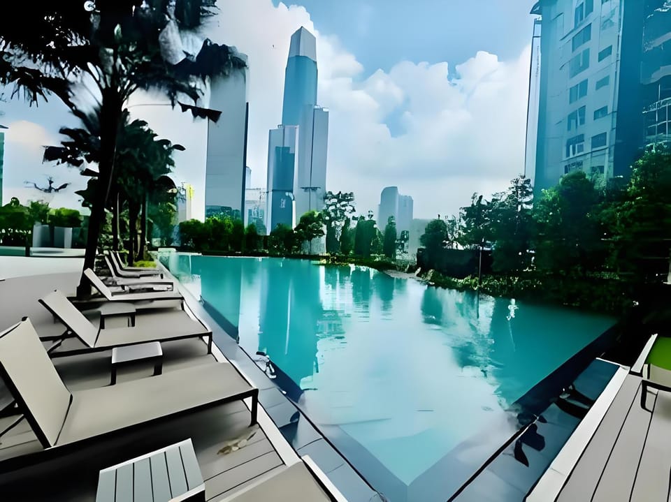 Property building, Pool view, Swimming pool, sunbed