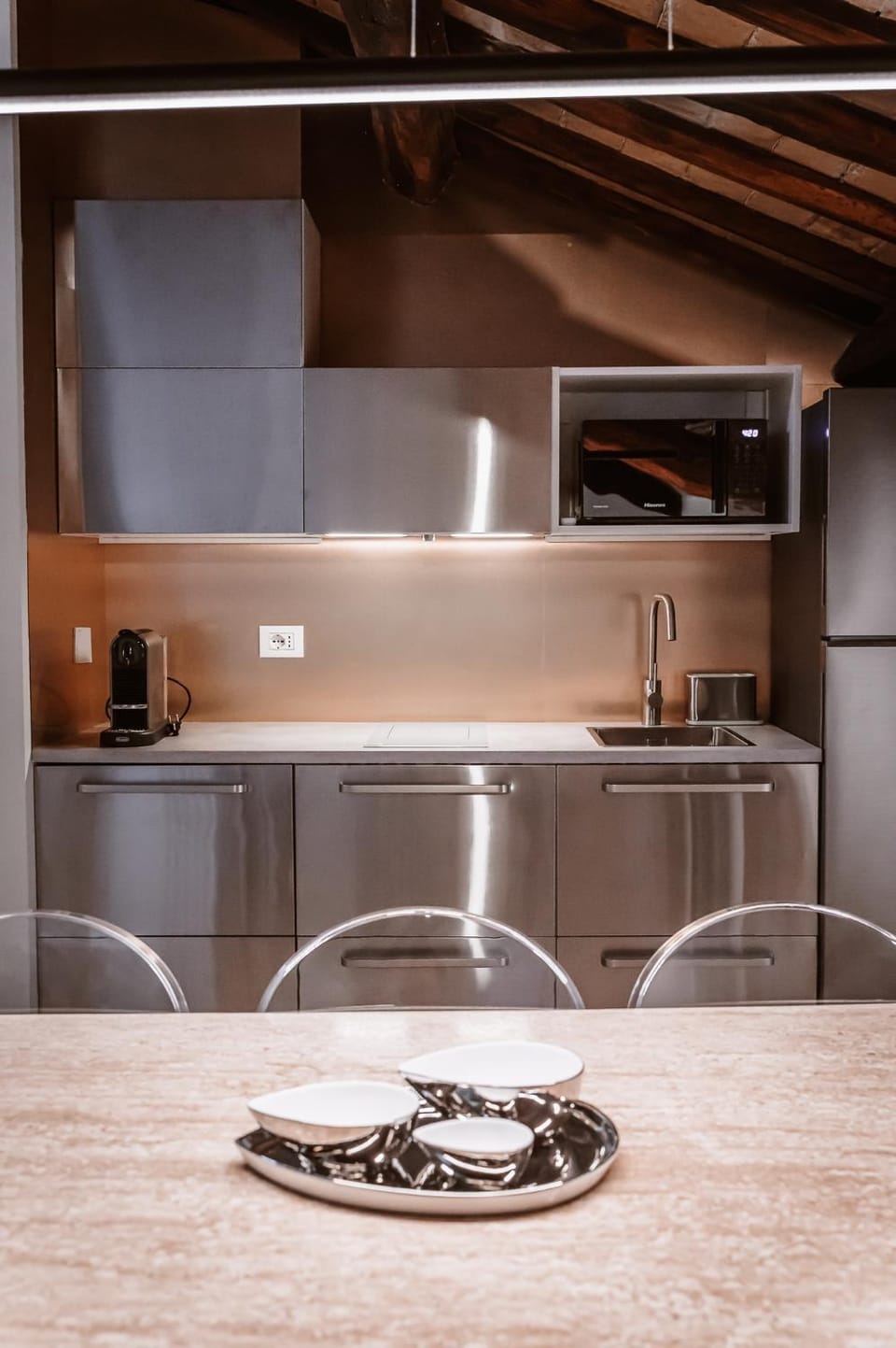 Kitchen or kitchenette, stove