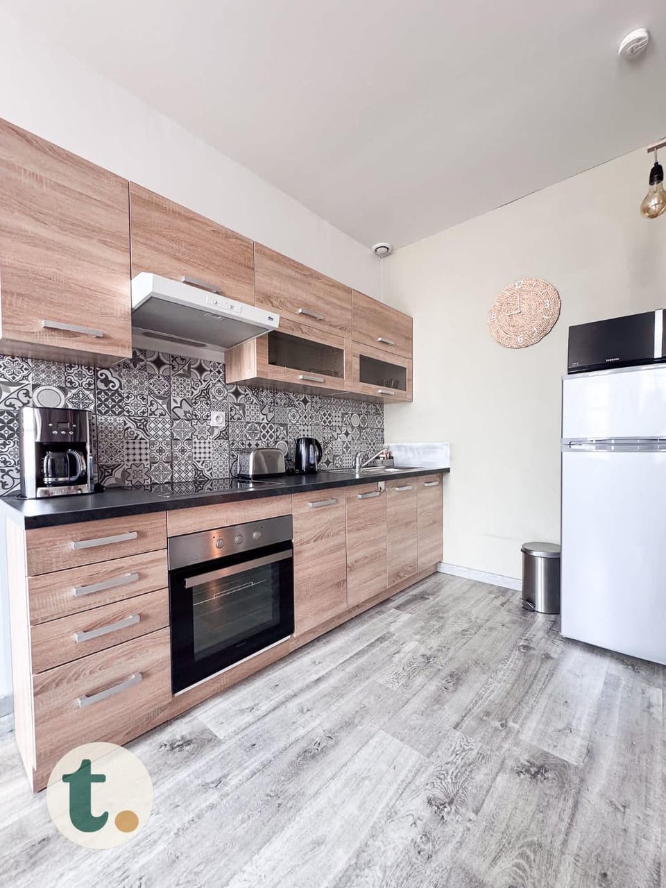 Kitchen or kitchenette, oven, stove, toaster