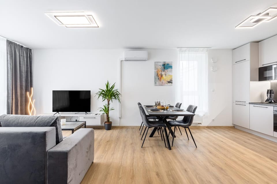 TV and multimedia, Kitchen or kitchenette, Living room, Seating area, Dining area, oven, air conditioner