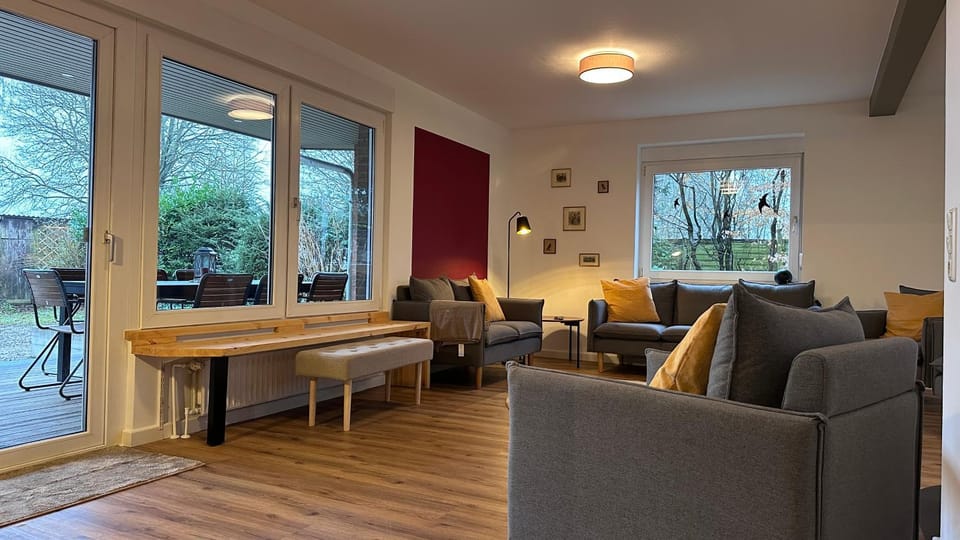 Living room, Seating area, Garden view